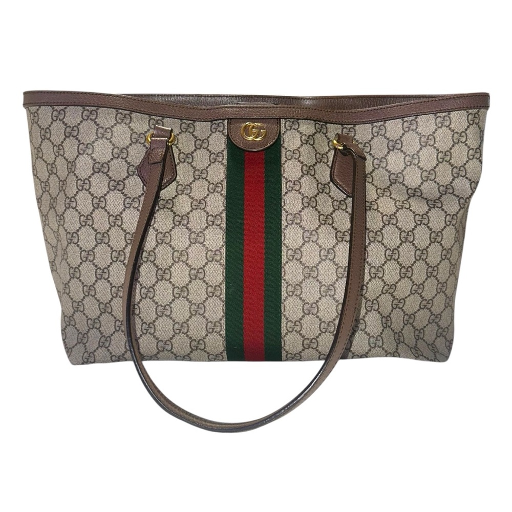Gucci Ophidia GG Supreme Canvas Tote Bag Brown Green Red Stripe - Picture 6 of 16